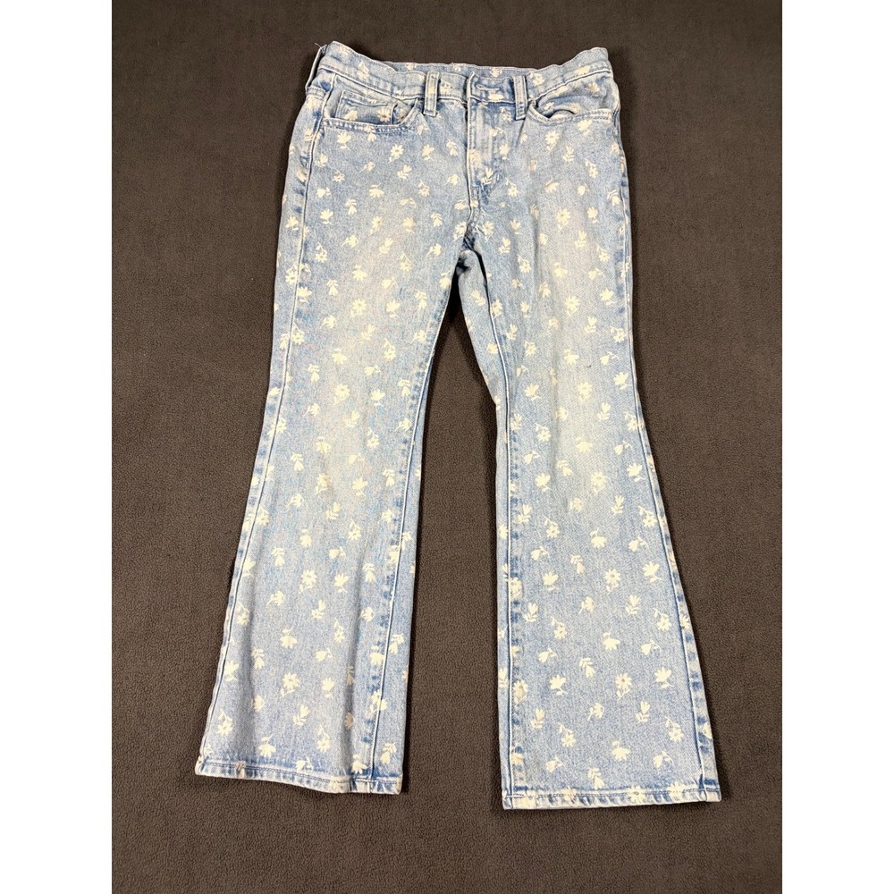 Old Navy High Rise Flare Jeans Girls 10 Plus Blue Floral Denim Cotton Stretch